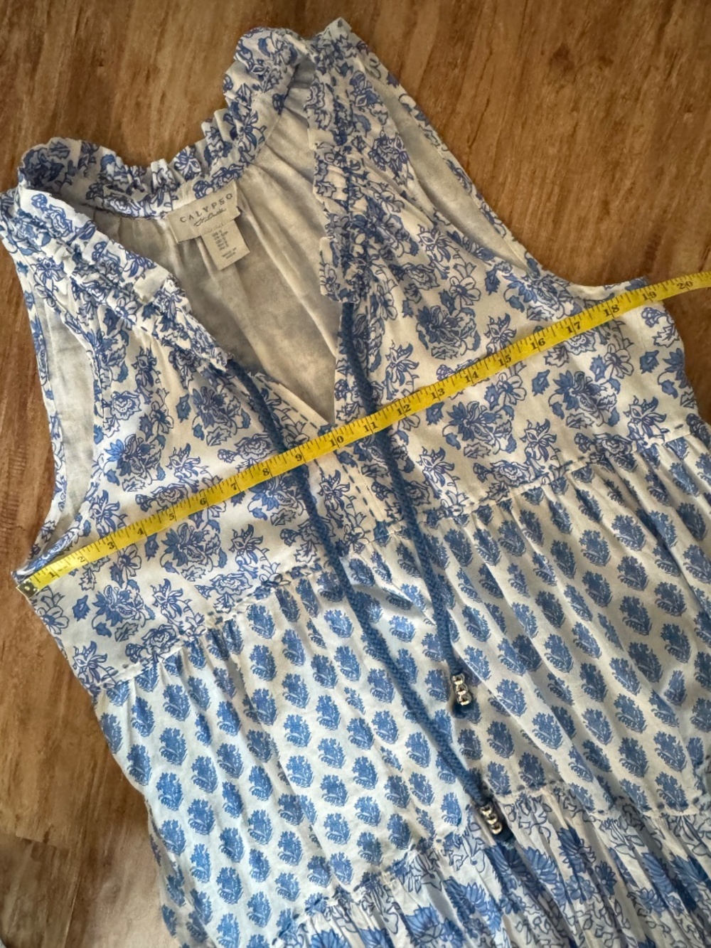 NEW Calypso St Barth Maxi Dress Blue White Print Cotton Lined Sleeveless Small - Picture 13 of 16